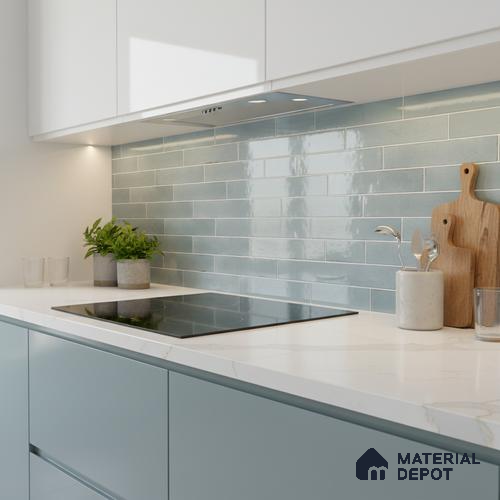 Faux Subway Wall Tile TL 06563 E R Tribeca Aqua 2 ft x 1 ft Ceramic Glossy Finish - 8 mm | Suitable for Kitchen, Bathroom & Balcony Walls | Please Expect a Slight Variation of Pattern
