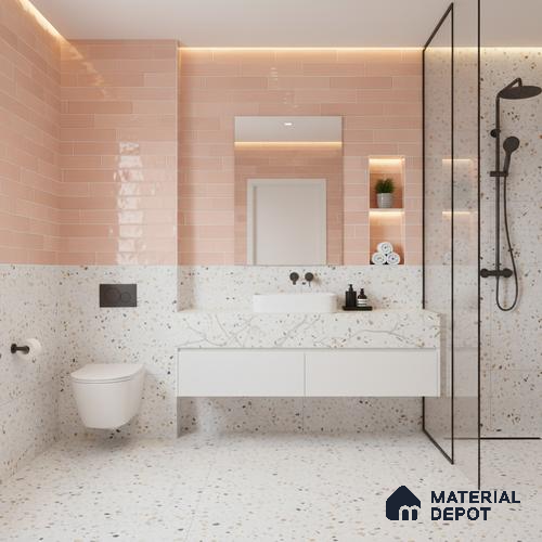 Faux Subway Wall Tile TL 06563 R Tribeca Pink 2 ft x 1 ft Ceramic Glossy Finish - 8 mm | Suitable for Kitchen, Bathroom & Balcony Walls | Please Expect a Slight Variation of Pattern