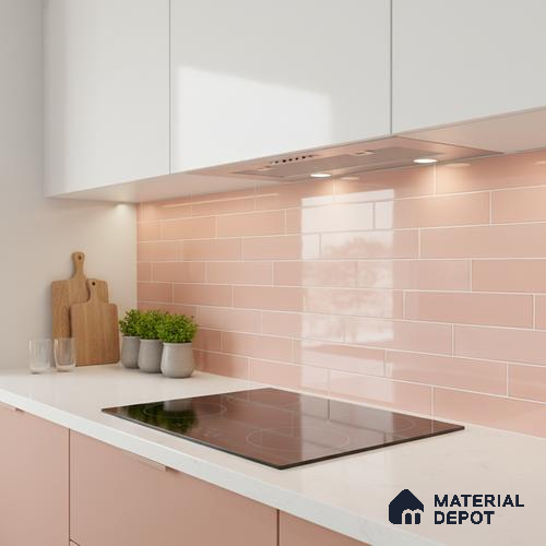 Faux Subway Wall Tile TL 06563 R Tribeca Pink 2 ft x 1 ft Ceramic Glossy Finish - 8 mm | Suitable for Kitchen, Bathroom & Balcony Walls | Please Expect a Slight Variation of Pattern