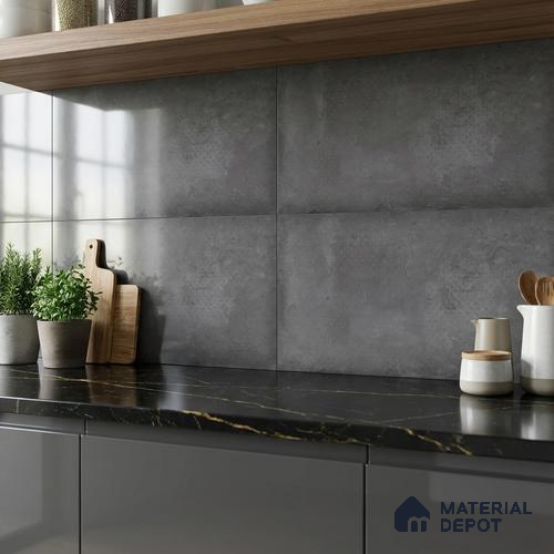 Stone Wall Tile TL 06567 B Mood Dark Grey 2 ft x 1 ft Ceramic Glossy Finish - 8 mm | Suitable for Living Room, Kitchen & Bathroom