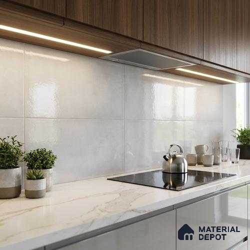 Stone Wall Tile TL 06567 Mood Light Grey 2 ft x 1 ft Ceramic Glossy Finish - 8 mm | Suitable for Living Room, Kitchen & Bathroom