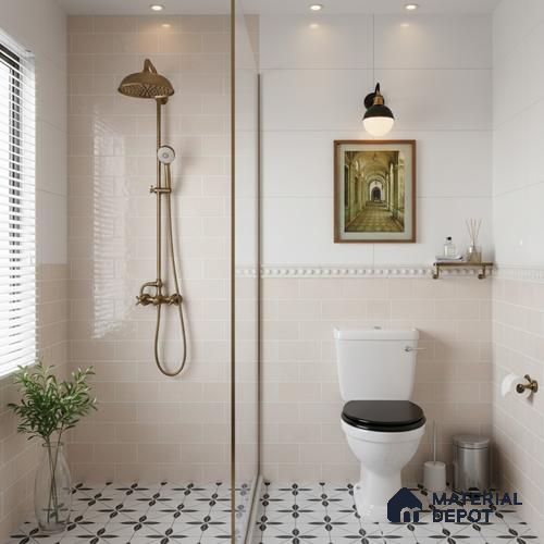 Faux Subway Wall Tile TL 06570 E Mood Off White Brick HL 2 ft x 1 ft Ceramic Glossy Finish - 8 mm | Suitable for Kitchen, Bathroom & Balcony Walls | Please Expect a Slight Variation of Pattern