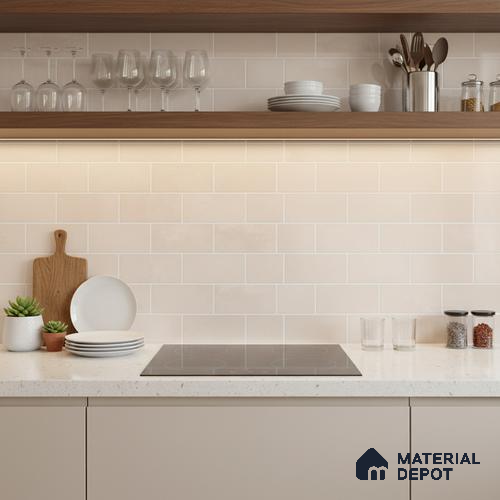 Faux Subway Wall Tile TL 06570 E Mood Off White Brick HL 2 ft x 1 ft Ceramic Glossy Finish - 8 mm | Suitable for Kitchen, Bathroom & Balcony Walls | Please Expect a Slight Variation of Pattern
