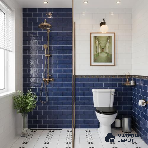 Faux Subway Wall Tile TL 06570 G R Mood Blue Brick HL 2 ft x 1 ft Ceramic Glossy Finish - 8 mm | Suitable for Kitchen, Bathroom & Balcony Walls | Please Expect a Slight Variation of Pattern