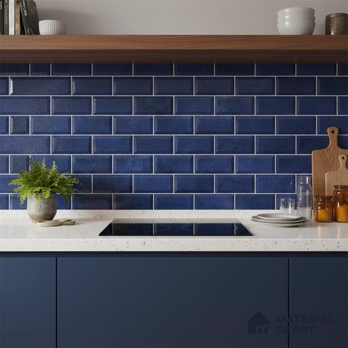 Faux Subway Wall Tile TL 06570 G R Mood Blue Brick HL 2 ft x 1 ft Ceramic Glossy Finish - 8 mm | Suitable for Kitchen, Bathroom & Balcony Walls | Please Expect a Slight Variation of Pattern