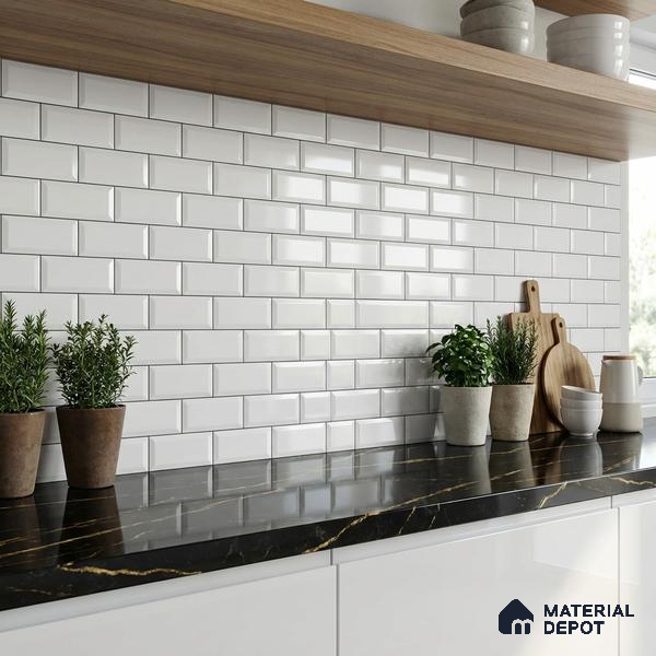 Faux Subway Wall Tile TL 06570 8022 LT 2 ft x 1 ft Ceramic Glossy Finish - 8 mm | Suitable for Kitchen, Bathroom & Balcony Walls | Please Expect a Slight Variation of Pattern