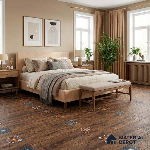 Wood Look Floor Tile TL 06572 B Sequoia Nut 35 Inch x 6 Inch Vitrified Matte Finish - 9 mm | Suitable for Living Room, Kitchen & Bedroom | 2-3 mm Spacer is Mandatory