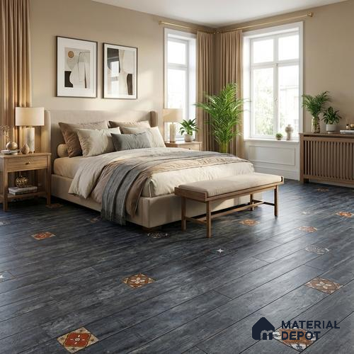 Wood Look Floor Tile TL 06572 Sequoia Azul 35 Inch x 6 Inch Vitrified Matte Finish - 9 mm | Suitable for Living Room, Kitchen & Bedroom | 2-3 mm Spacer is Mandatory