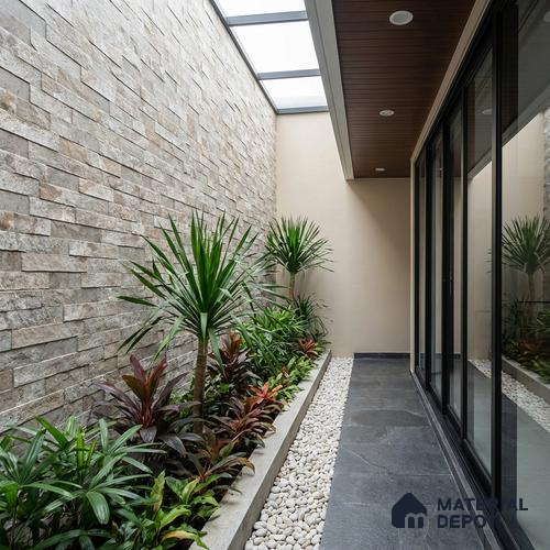 Stacked Stone Wall Tile TL 06583 Brasil Sand 2 ft x 1 ft Ceramic Matte Finish - 9 mm | Suitable for Courtyard, Foyer, Balcony, Elevation