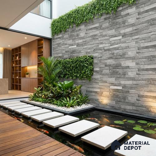 Stacked Stone Wall Tile TL 06583 C Brasil Gris 2 ft x 1 ft Ceramic Matte Finish - 9 mm | Suitable for Courtyard, Foyer, Balcony, Elevation