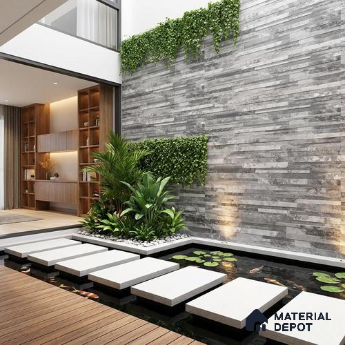 Stacked Stone Wall Tile TL 06584 Irazu Gris 2 ft x 1 ft Ceramic Matte Finish - 9 mm | Suitable for Courtyard, Foyer, Balcony, Elevation