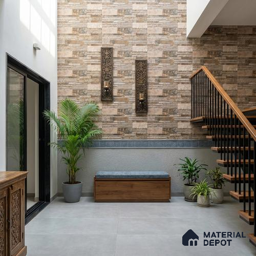 Stacked Stone Wall Tile TL 06587 B Magma Oxido 2 ft x 1 ft Ceramic Matte Finish - 9 mm | Suitable for Courtyard, Stair Lobby Wall, Balcony, Elevation