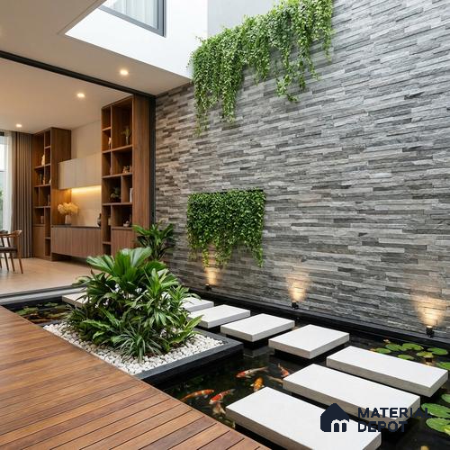 Stacked Stone Wall Tile TL 06590 Montblanc Azul 2 ft x 1 ft Ceramic Matte Finish - 9 mm | Suitable for Courtyard, Foyer, Balcony, Elevation