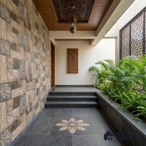 Stacked Stone Wall Tile TL 06593 Malta Oxido 2 ft x 1 ft Ceramic Matte Finish - 9 mm | Suitable for Foyer, Balcony, Elevation, Courtyard