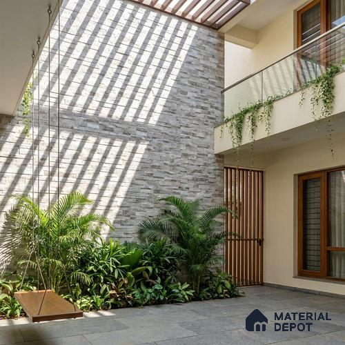 Stacked Stone Wall Tile TL 06598 Sentenar Gray 2 ft x 1 ft Ceramic Matte Finish - 9 mm | Suitable for Courtyard, Foyer, Balcony, Elevation