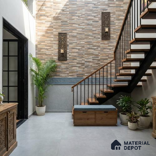 Stacked Stone Wall Tile TL 06599 C Ardesia Woody 2 ft x 1 ft Ceramic Matte Finish - 9 mm | Suitable for Courtyard, Stair Lobby wall, Balcony, Elevation
