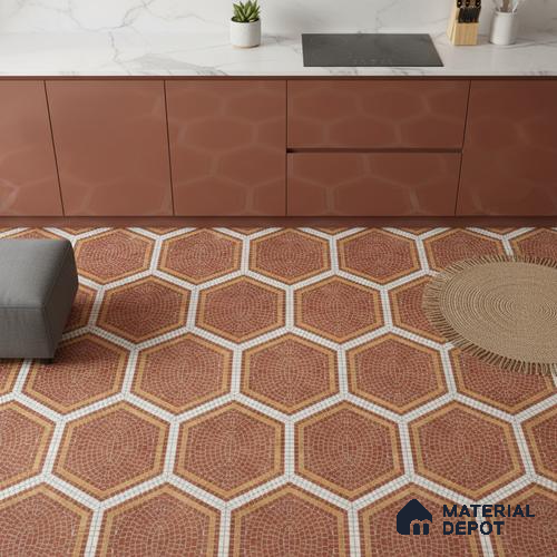 Hexagonal Wall & Floor Tile TL 06600 Piazza Scala Rosso 2 ft x 2 ft Vitrified Matte Finish - 9 mm | Suitable for Living Room, Balcony, Courtyard