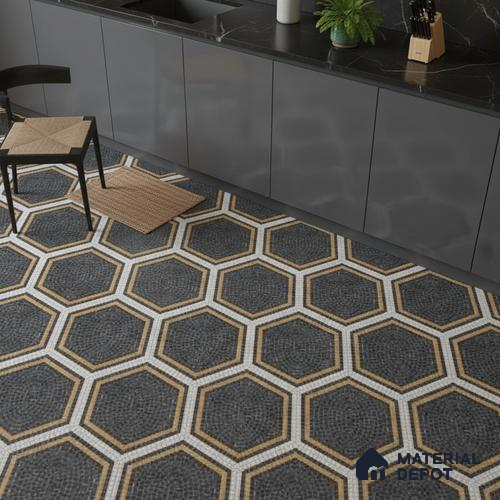Hexagonal Floor & Wall Tile TL 06600 C  2 ft x 2 ft  Vitrified Matte Finish Tile - 9 mm | Ideal for Living Room, Bedroom, Bathroom