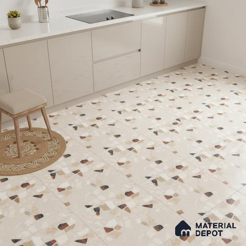 Terrazzo Wall & Floor Tile TL 06604 B Emuna Ivory 2 ft x 2 ft Vitrified Matte Finish - 9 mm | Suitable for Living Room, Balcony, Courtyard
