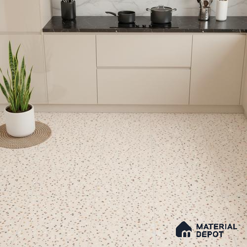 Terrazzo Wall & Floor Tile TL 06607 Electra Ivory 2 ft x 2 ft Vitrified Matte Finish - 9 mm | Suitable for Living Room, Balcony, Courtyard