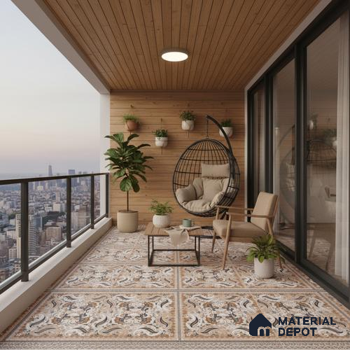 Moroccan Wall & Floor Tile TL 06611 Persian Carpet 2 ft x 2 ft Vitrified Matte Finish - 9 mm | Suitable for Living Room, Balcony, Courtyard | Please Expect a Slight Variation of Pattern
