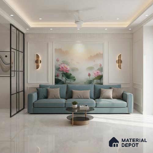 Marble Floor & Wall Large Format Tile TL 06623 Arezo Bianco 6 ft x 4 ft Glossy Finish Vitrified Tile - 9 mm | Suitable for Living Room, Bedroom & Bathroom | Adhesive and Spacers Must be Used During Installation