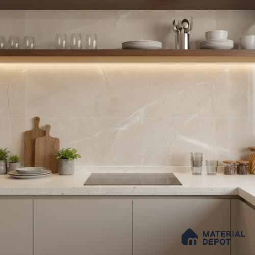 Marble Wall Tile TL 06655 Etania Crema 2 ft x 1 ft Ceramic Glossy Finish - 8 mm | Suitable for Living Room, Kitchen & Bathroom