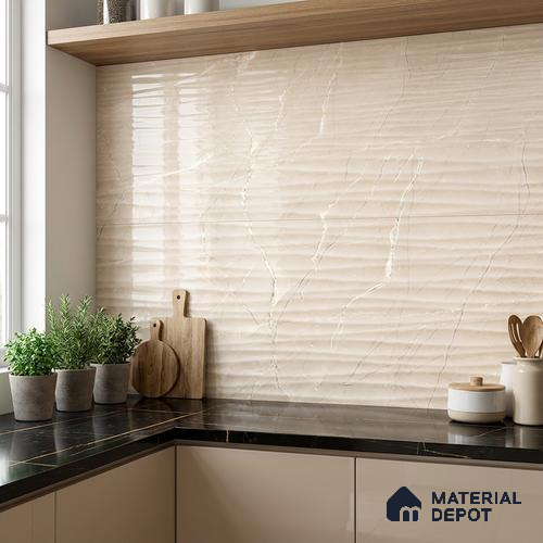 Highlighter Wall Tile TL 06655 C Etania Crema Waves 2 ft x 1 ft Ceramic Glossy Finish - 8 mm | Suitable for Living Room, Kitchen & Bathroom