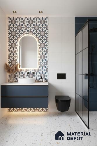 Moroccan Carpet Wall & Floor Tile TL 06682 C Barcelona Grenade 1 ft x 1 ft Blue Ceramic Glue Matte Finish Centre Tile - 9 mm | Ideal for Living Room, Bedroom, Kitchen, Dining | Please Expect a Slight Variation of Pattern