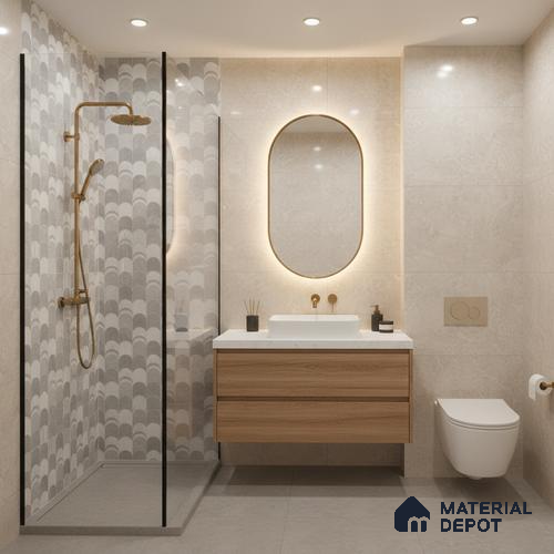 Grey Highlighter Wall Tile TL 06697 Gravier Polar Quartz 2 ft x 4 ft Vitrified Glossy Finish - 9 mm | 6 Random Design | Suitable for Living Room, Bedroom, Bathroom