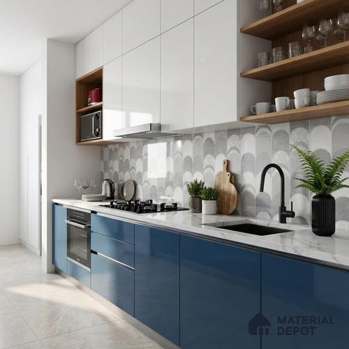 Grey Highlighter Wall Tile TL 06697 Gravier Polar Quartz 2 ft x 4 ft Vitrified Glossy Finish - 9 mm | 6 Random Design | Suitable for Living Room, Bedroom, Bathroom