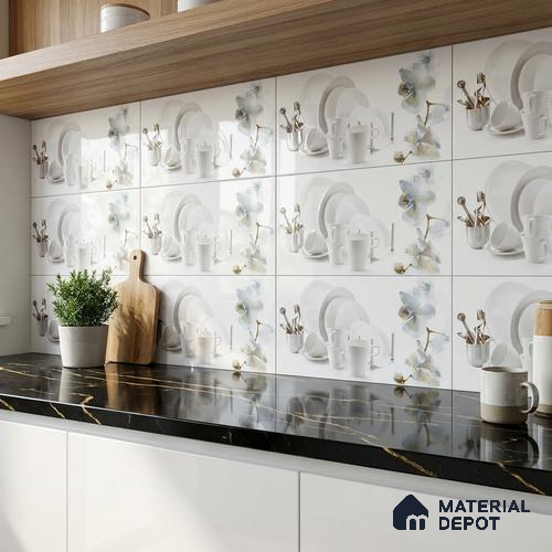 White Highlighter Wall Tile TL 06719 C Lustra APG 106 2 ft x 1 ft Ceramic Glossy Finish - 9 mm | | Suitable for Living Room, Bedroom, Bathroom