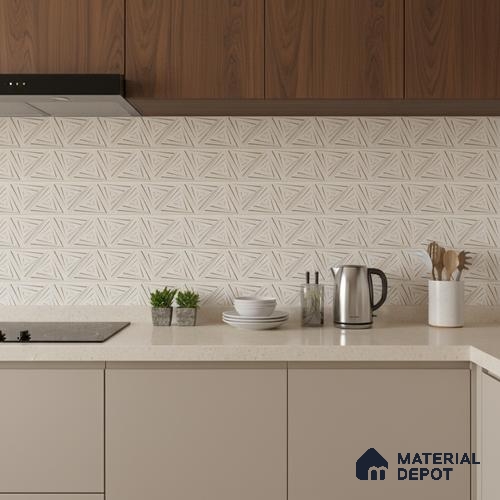 Cream Highlighter Wall Tile TL 06725 B Lustra Mirage Embellish 2 ft x 1 ft Ceramic Carving Satin Finish - 9 mm |  | Suitable for Living Room, Bedroom, Bathroom