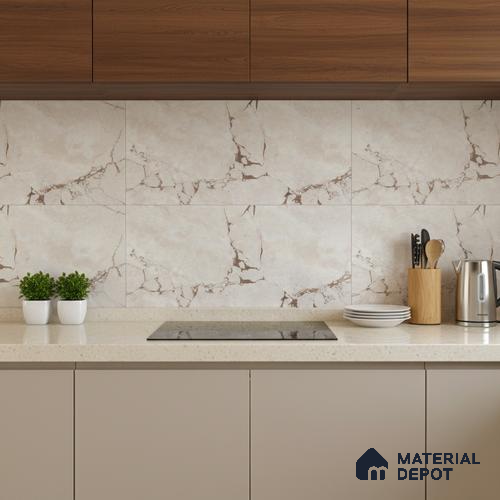 Cream Marble Wall Tile TL 06733 Lustra Amalfi Cream 2 ft x 1 ft Ceramic Carving Satin Finish - 9 mm |  | Suitable for Living Room, Bedroom, Bathroom