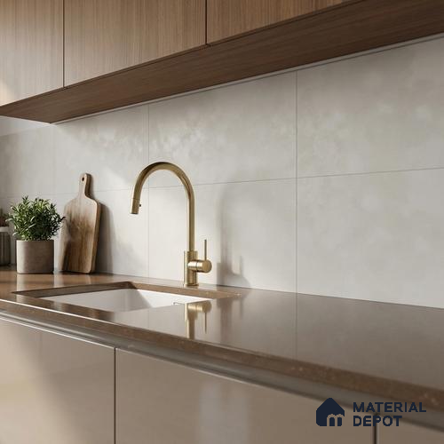 White Plain Wall Tile TL 06735 Lustra Nimbus Stone 2 ft x 1 ft Ceramic Carving Satin Finish - 9 mm | | Suitable for Living Room, Bedroom, Bathroom