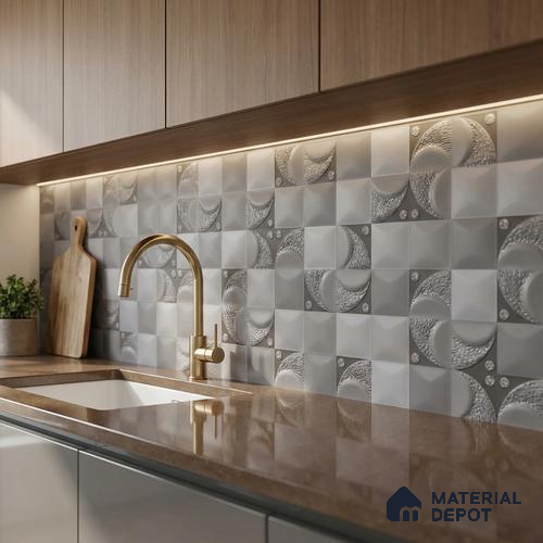 Highlighter Wall Tile TL 06736 B Lustra Cirque Ash 2 ft x 1 ft Ceramic Carving Satin Finish - 9 mm | Suitable for Living Room, Bedroom, Bathroom