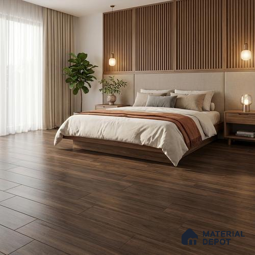 Brown Wood Floor Tile TL 06740 Gravier Alpine Mocha 1200x195 mm Vitrified Carving Matte Finish - 9 mm | 6 Random Design | Suitable for Living Room, Bedroom, Bathroom | 2-3 mm Spacer is Mandatory