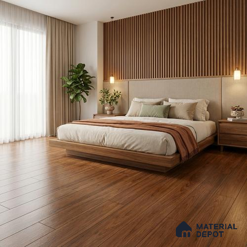 Brown Wood Floor Tile TL 06743 B Gravier Golden Serenade 1200x195 mm Vitrified Carving Matte Finish - 9 mm | 9 Random Design | Suitable for Living Room, Bedroom, Bathroom | 2-3 mm Spacer is Mandatory