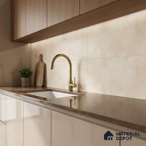 Cream Rustic Wall Tile TL 06756 Lustra Aurora Beige 2 ft x 1 ft Ceramic Carving Satin Finish - 9 mm | | Suitable for Living Room, Bedroom, Bathroom