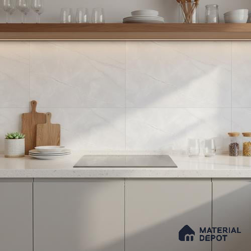 White Marble Wall Tile TL 06758 Lustra Urban Ice 2 ft x 1 ft Ceramic Glossy Finish - 9 mm |  | Suitable for Living Room, Bedroom, Bathroom