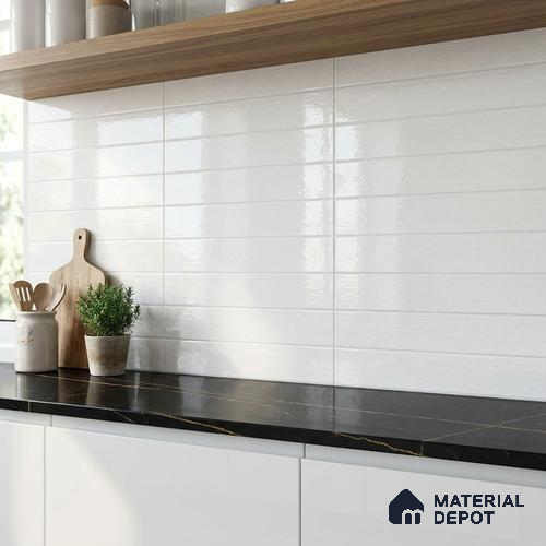 White Punch Wall Tile TL 06762 Lustra Linear Horizon 2 ft x 1 ft Ceramic Glossy Finish - 9 mm |  | Suitable for Living Room, Bedroom, Bathroom