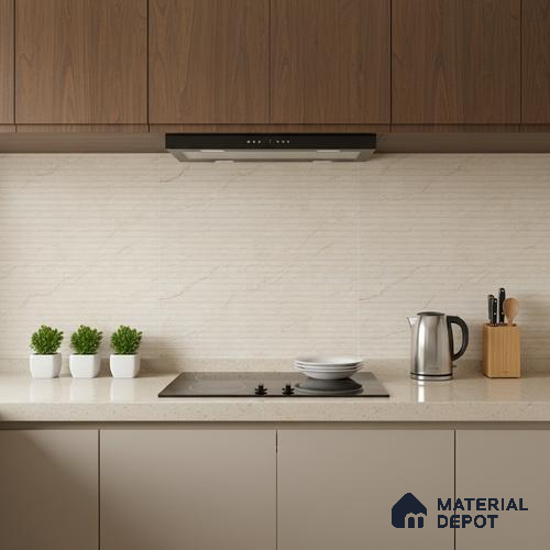 Cream Punch Wall Tile TL 06763 B Lustra Terra Tierra 2 ft x 1 ft Ceramic Carving Satin Finish - 9 mm | | Suitable for Living Room, Bedroom, Bathroom