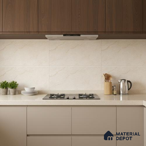 Cream Marble Wall Tile TL 06763 Lustra Terra Tab 2 ft x 1 ft Ceramic Carving Satin Finish - 9 mm |  | Suitable for Living Room, Bedroom, Bathroom