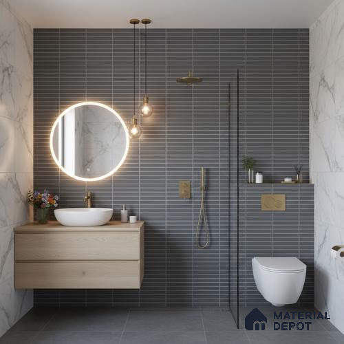 Faux Subway Wall Tile TL 06767 B Lustra Eclipse Carbon 2 ft x 1 ft Ceramic Carving Satin Finish - 9 mm | Suitable for Living Room, Bedroom, Bathroom | Please Expect a Slight Variation of Pattern