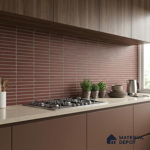 Faux Subway Wall Tile TL 06767 D Lustra Crimson Grove 2 ft x 1 ft Ceramic Carving Satin Finish - 9 mm | Suitable for Living Room, Bedroom, Bathroom | Please Expect a Slight Variation of Pattern