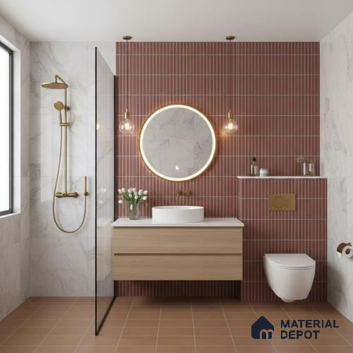 Faux Subway Wall Tile TL 06767 D Lustra Crimson Grove 2 ft x 1 ft Ceramic Carving Satin Finish - 9 mm | Suitable for Living Room, Bedroom, Bathroom | Please Expect a Slight Variation of Pattern