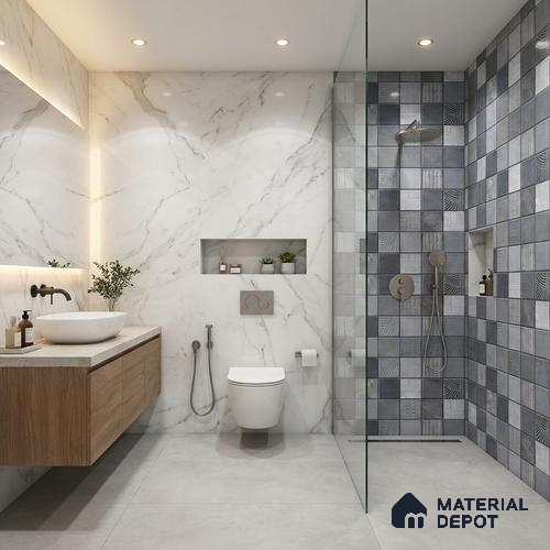 Grey Highlighter Wall Tile TL 06768 C Lustra Miststone Matrix Accent 2 ft x 1 ft Ceramic Glossy Finish - 9 mm |  | Suitable for Living Room, Bedroom, Bathroom
