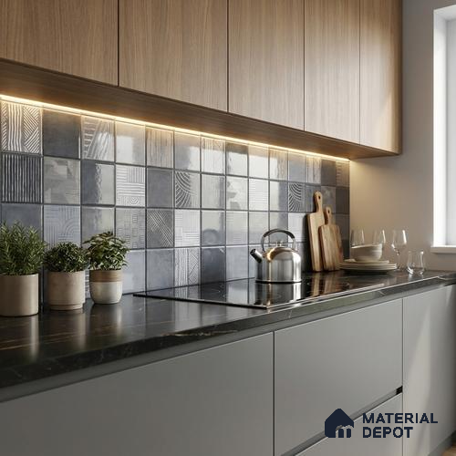 Grey Highlighter Wall Tile TL 06768 C Lustra Miststone Matrix Accent 2 ft x 1 ft Ceramic Glossy Finish - 9 mm | | Suitable for Living Room, Bedroom, Bathroom