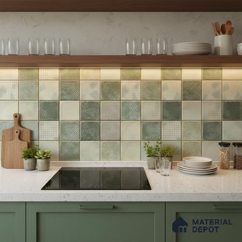 Green Faux Subway Wall Tile TL 06768 I Lustra Moss Matrix Accent 2 ft x 1 ft Ceramic Glossy Finish - 9 mm | | Suitable for Living Room, Bedroom, Bathroom