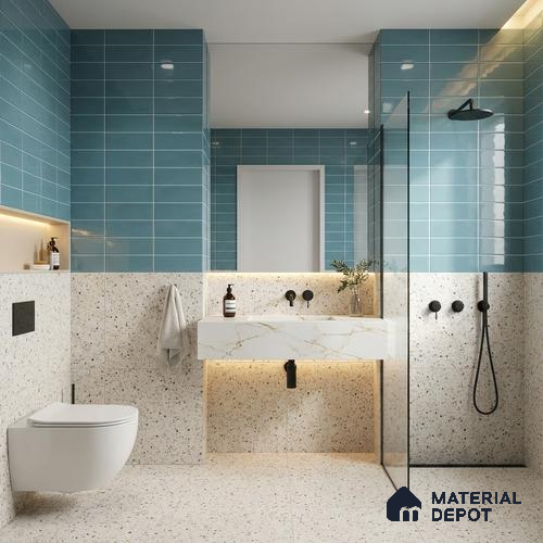 Faux Subway Wall Tile TL 06769 D Lustra Mystic Teal 2 ft x 1 ft Ceramic Glossy Finish - 9 mm | Suitable for Bathroom, Kitchen backsplash | Please Expect a Slight Variation of Pattern